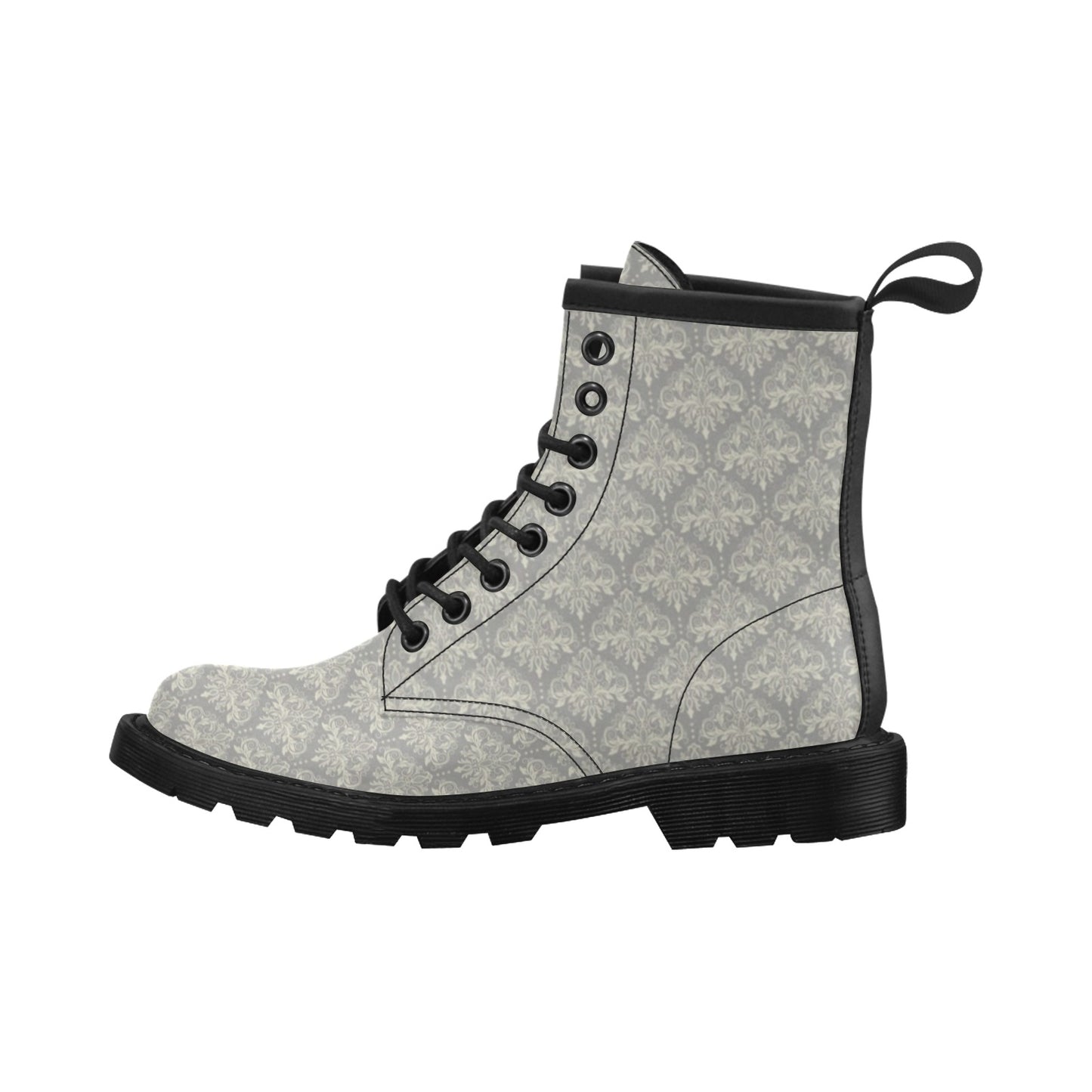 Damask Grey Elegant Print Pattern Women's Boots