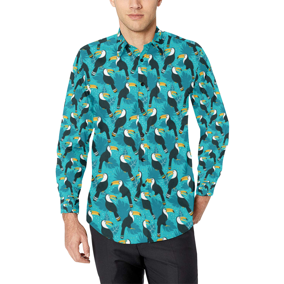 Toucan Parrot Pattern Print Men's Long Sleeve Shirt