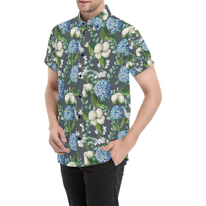 Hydrangea Pattern Print Design 02 Men's Short Sleeve Button Up Shirt