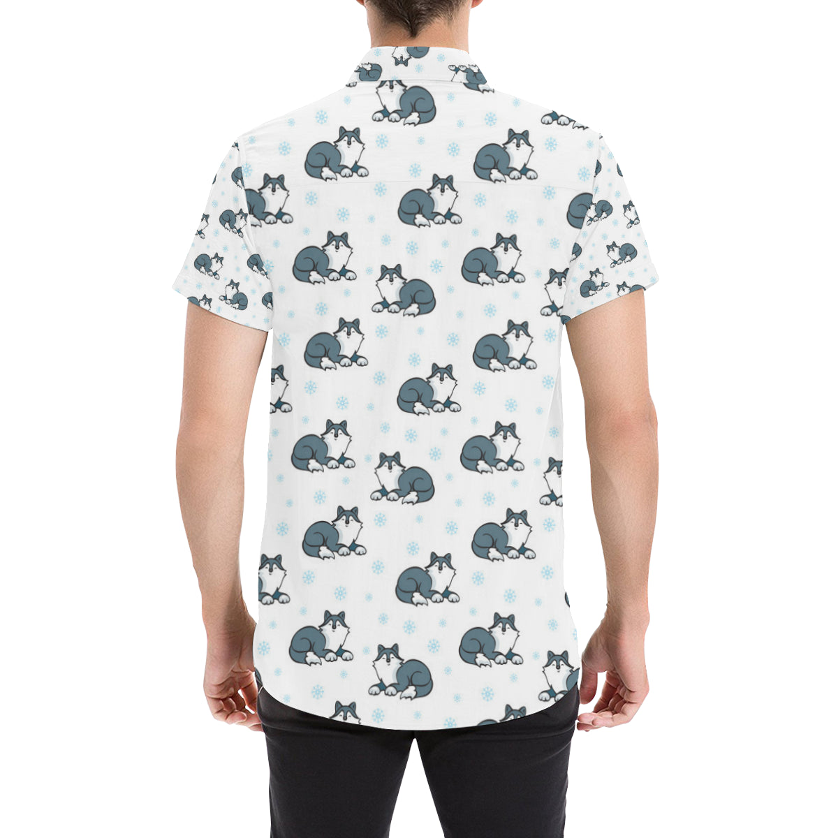 Alaskan Malamute Pattern Print Design 03 Men's Short Sleeve Button Up Shirt