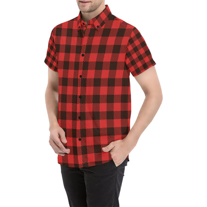 Buffalo check Red Pattern Print Design 05 Men's Short Sleeve Button Up Shirt