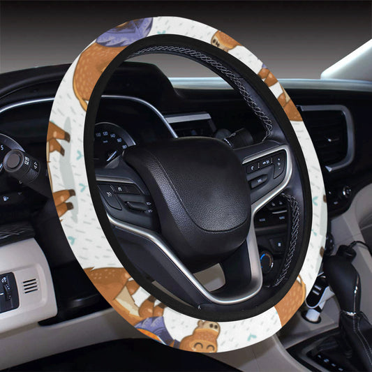 Moose Cute Pattern Print Design 01 Steering Wheel Cover with Elastic Edge