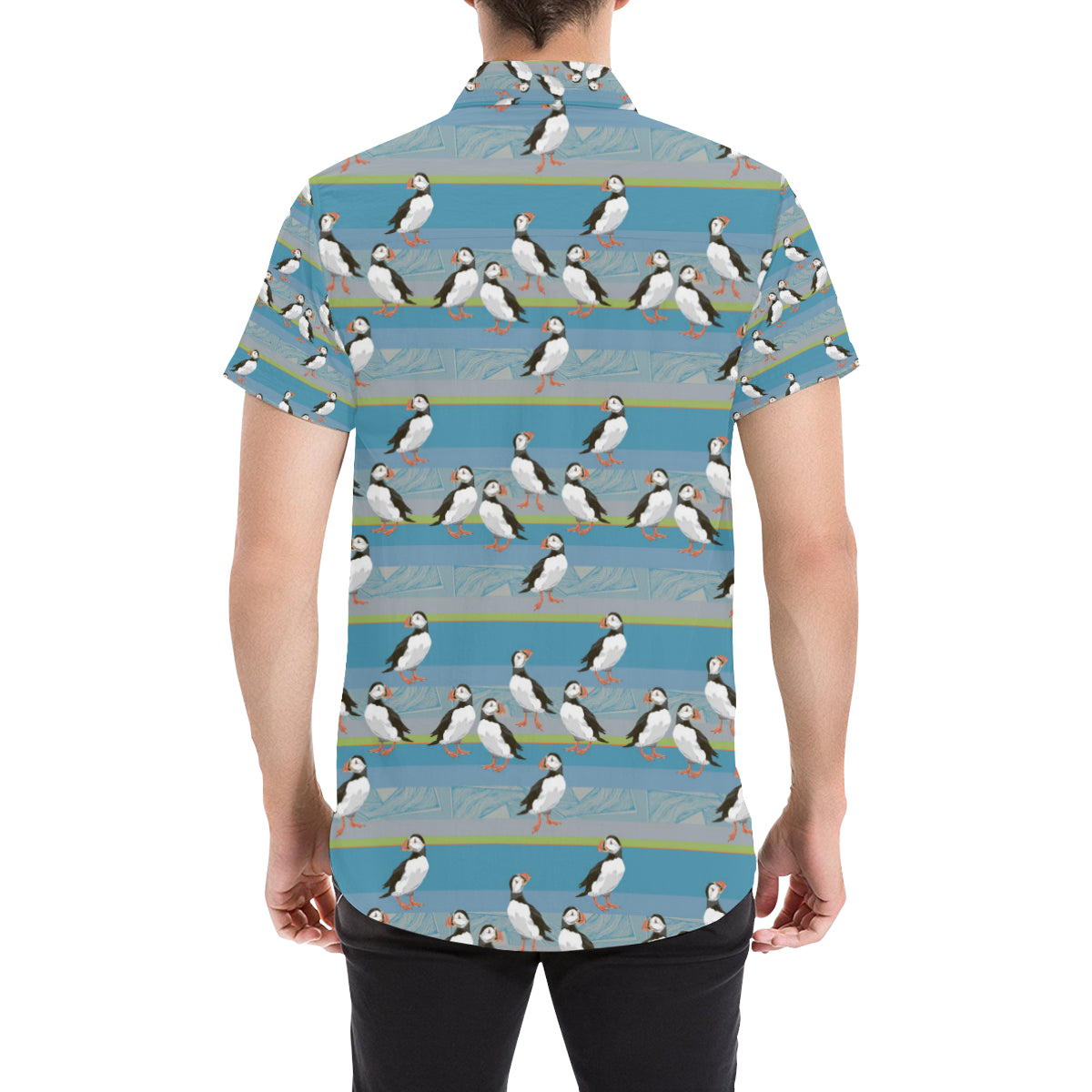 Puffin Pattern Print Design A01 Men's Short Sleeve Button Up Shirt