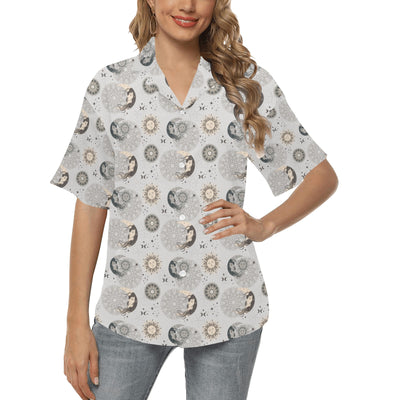 Sun Moon Print Design LKS302 Women's Hawaiian Shirt