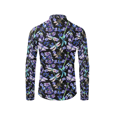 Lavender Dragonfly Pattern Print Design LV03 Men's Long Sleeve Shirt