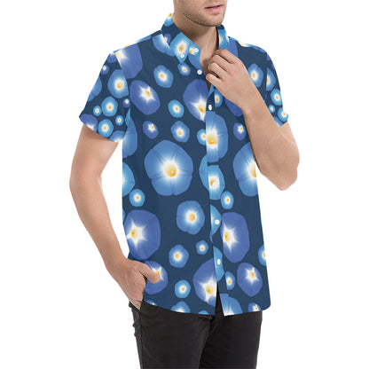 Morning Glory Pattern Print Design 02 Men's Short Sleeve Button Up Shirt