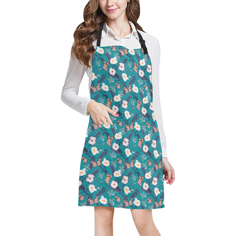 Butterfly Pattern Print Design 012 Apron with Pocket