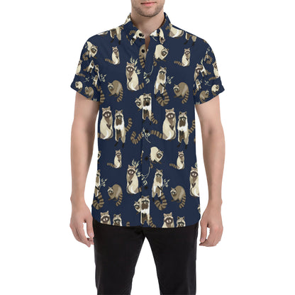 Raccoon Pattern Print Design A06 Men's Short Sleeve Button Up Shirt