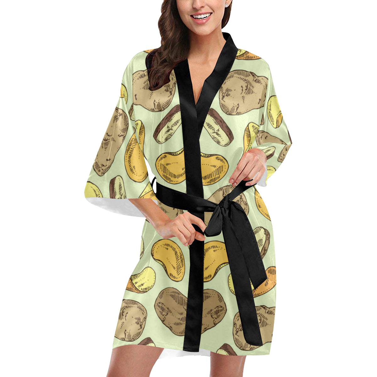 Potato Pattern Print Design A03 Women's Short Kimono