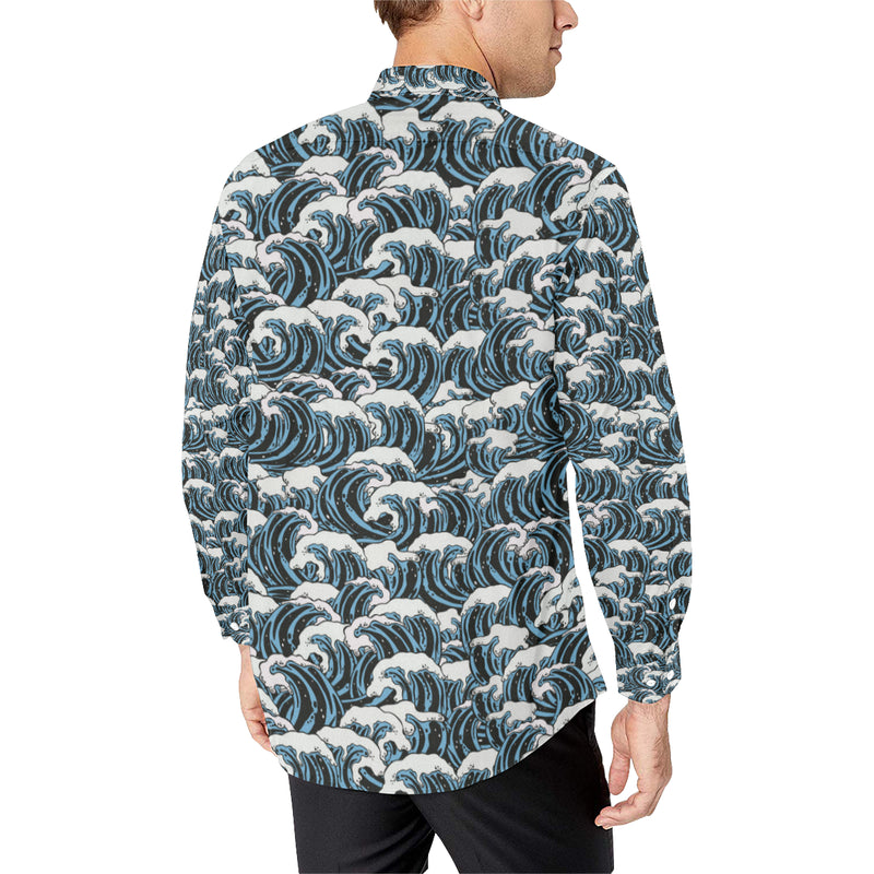 Surf Wave Pattern Print Men's Long Sleeve Shirt