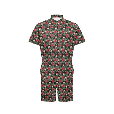 Flower Hawaiian Red Hibiscus Design Print Men's Romper