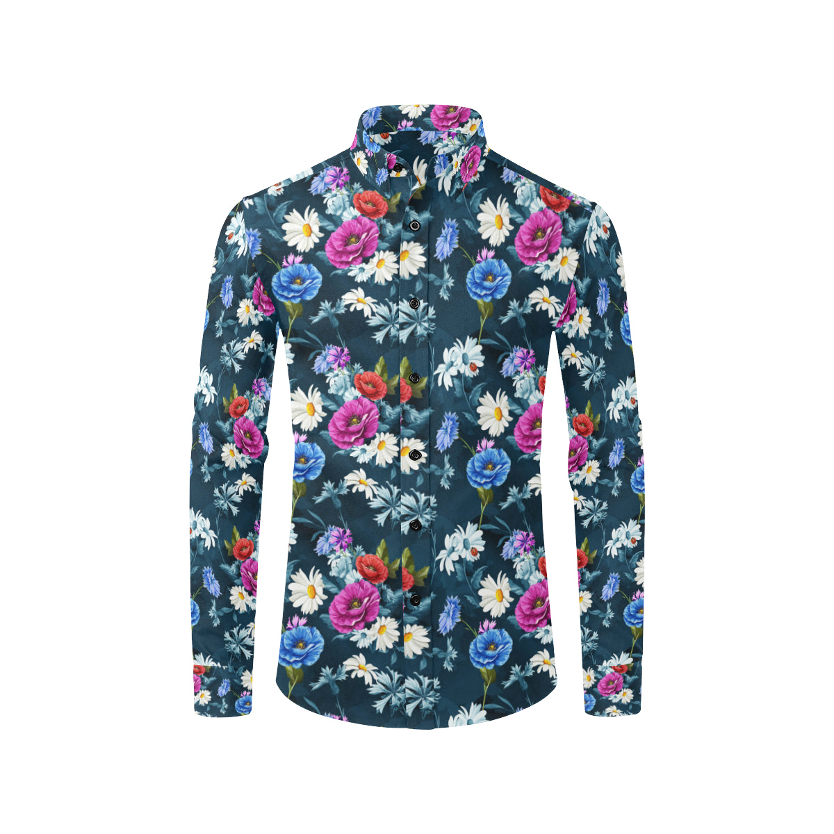 Floral Blue Themed Print Men's Long Sleeve Shirt