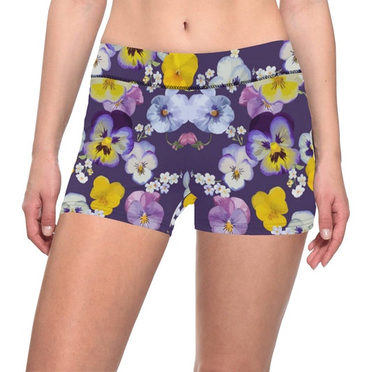 Pansy Pattern Print Design PS02 Yoga Shorts