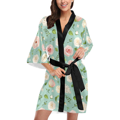 Lisianthus Pattern Print Design 01 Women's Short Kimono
