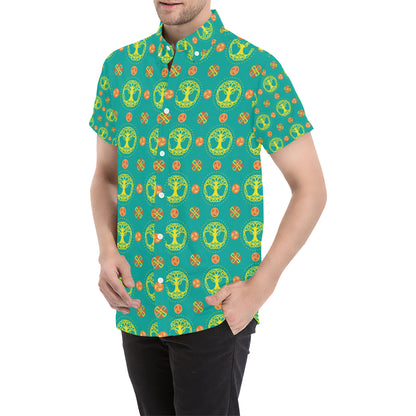 Celtic Tree of Life Print Pattern Men's Short Sleeve Button Up Shirt