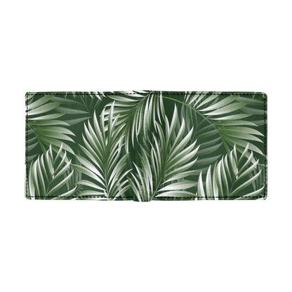 White Green Tropical Palm Leaves Men's ID Card Wallet