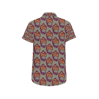 Chimpanzee Pattern Print Design 02 Men's Short Sleeve Button Up Shirt