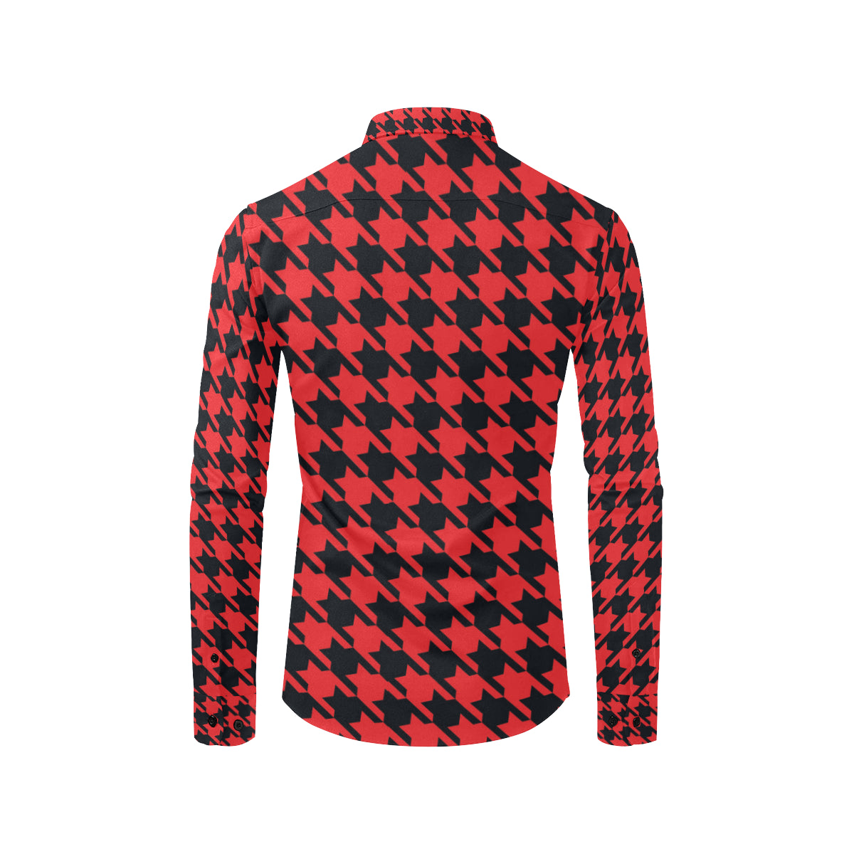 Houndstooth Red Pattern Print Design 03 Men's Long Sleeve Shirt