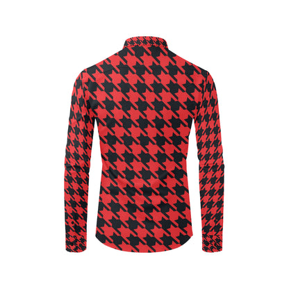 Houndstooth Red Pattern Print Design 03 Men's Long Sleeve Shirt
