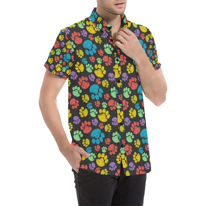 Paw Colorful Print Men's Short Sleeve Button Up Shirt