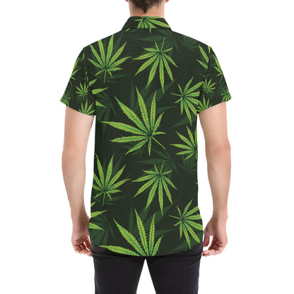 Pot Leaf Pattern Print Design A03 Men's Short Sleeve Button Up Shirt