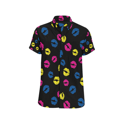 Lip Neon Color Pattern Print Design 01 Men's Short Sleeve Button Up Shirt