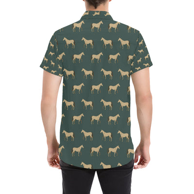 Horse Classic Themed Pattern Print Men's Short Sleeve Button Up Shirt