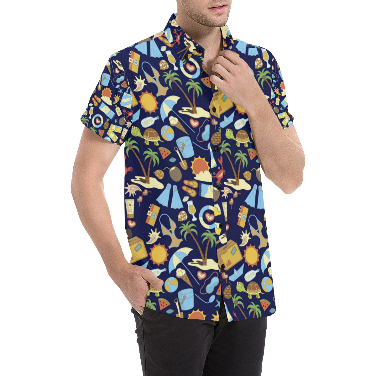 Beach Themed Pattern Print Design 04 Men's Short Sleeve Button Up Shirt