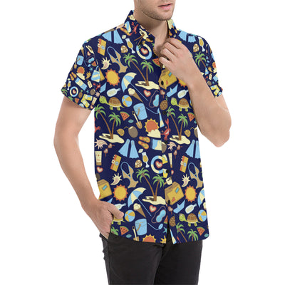 Beach Themed Pattern Print Design 04 Men's Short Sleeve Button Up Shirt