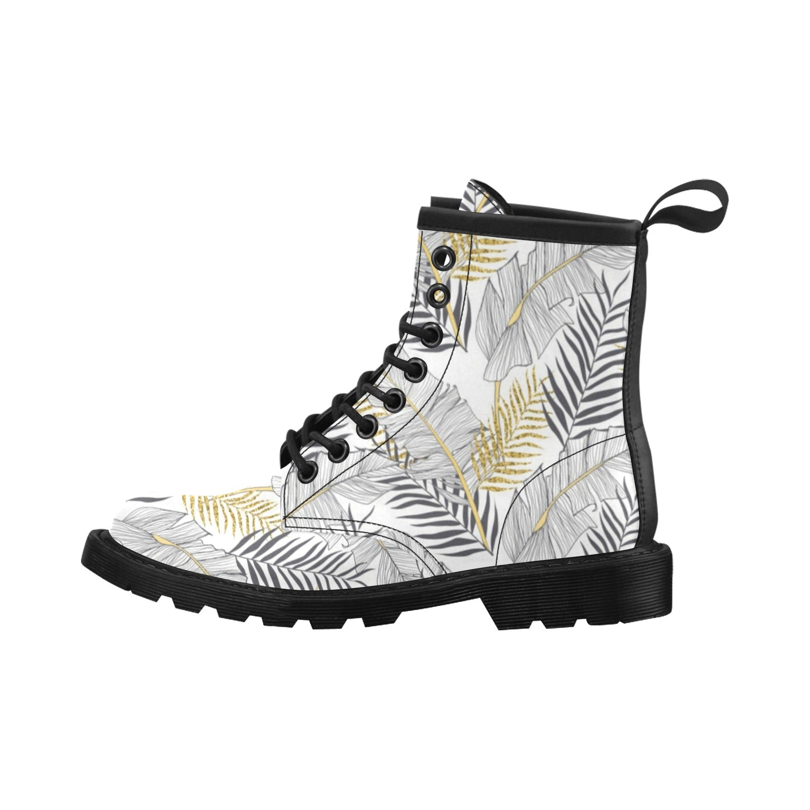 Gold Glitter Tropical Palm Leaves Women's Boots