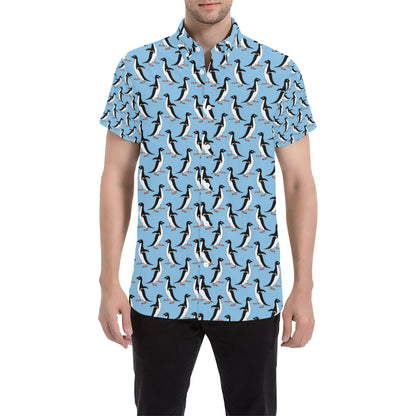 Penguin Dance Pattern Men's Short Sleeve Button Up Shirt