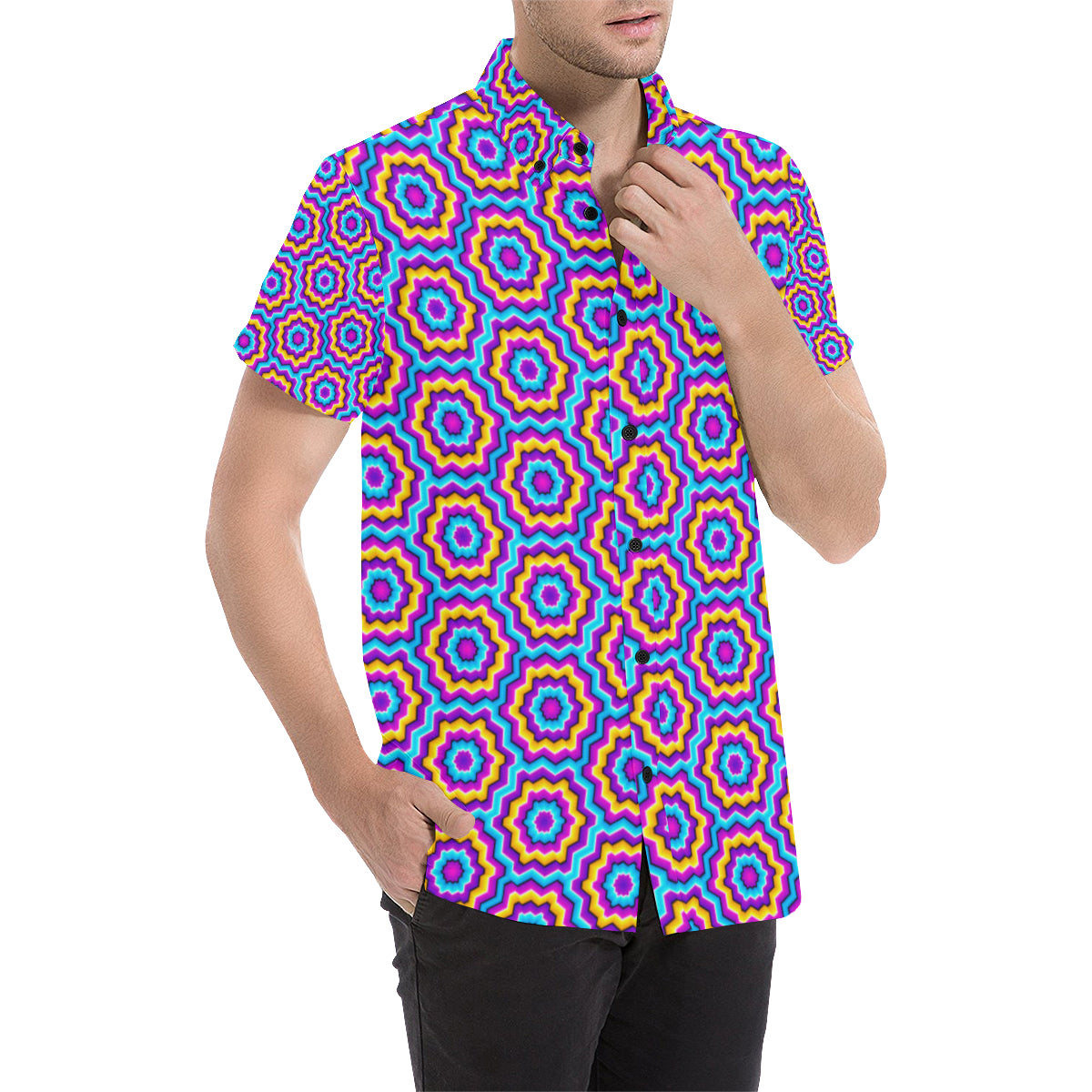 Optical illusion Techno Movement Men's Short Sleeve Button Up Shirt