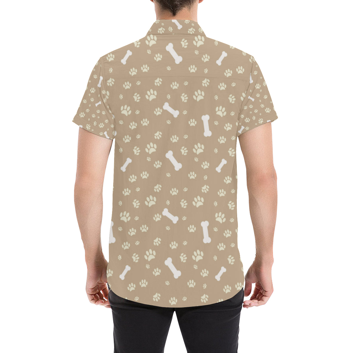 Dog Bone Paw Pattern Print Design 01 Men's Short Sleeve Button Up Shirt