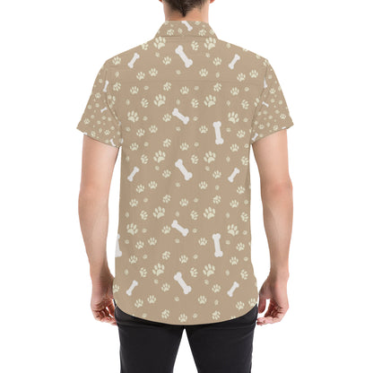 Dog Bone Paw Pattern Print Design 01 Men's Short Sleeve Button Up Shirt