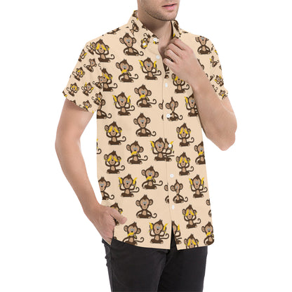 Monkey Pattern Print Design 03 Men's Short Sleeve Button Up Shirt