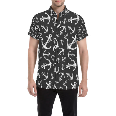 Anchor Black White Men's Short Sleeve Button Up Shirt