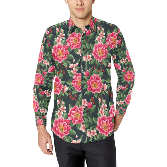 Summer Floral Pattern Print Design SF06 Men's Long Sleeve Shirt