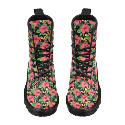 Red Hibiscus Pattern Print Design HB07 Women's Boots