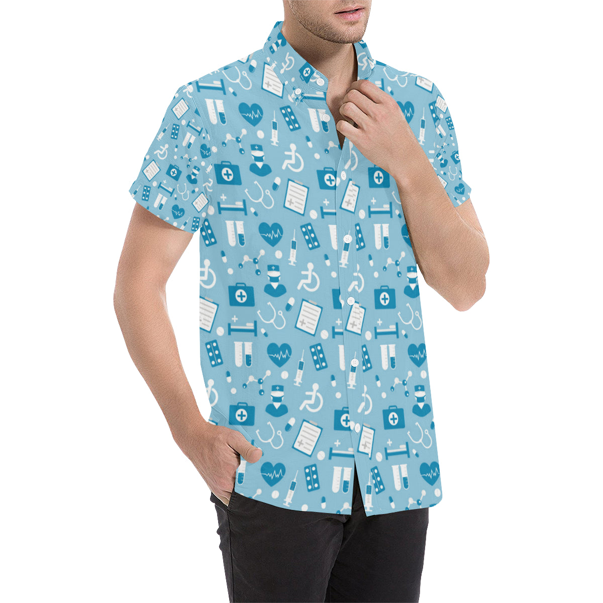Medical Pattern Print Design 05 Men's Short Sleeve Button Up Shirt