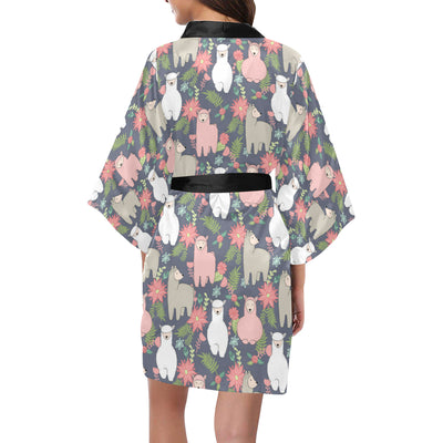 Alpaca Pattern Print Design 03 Women's Short Kimono