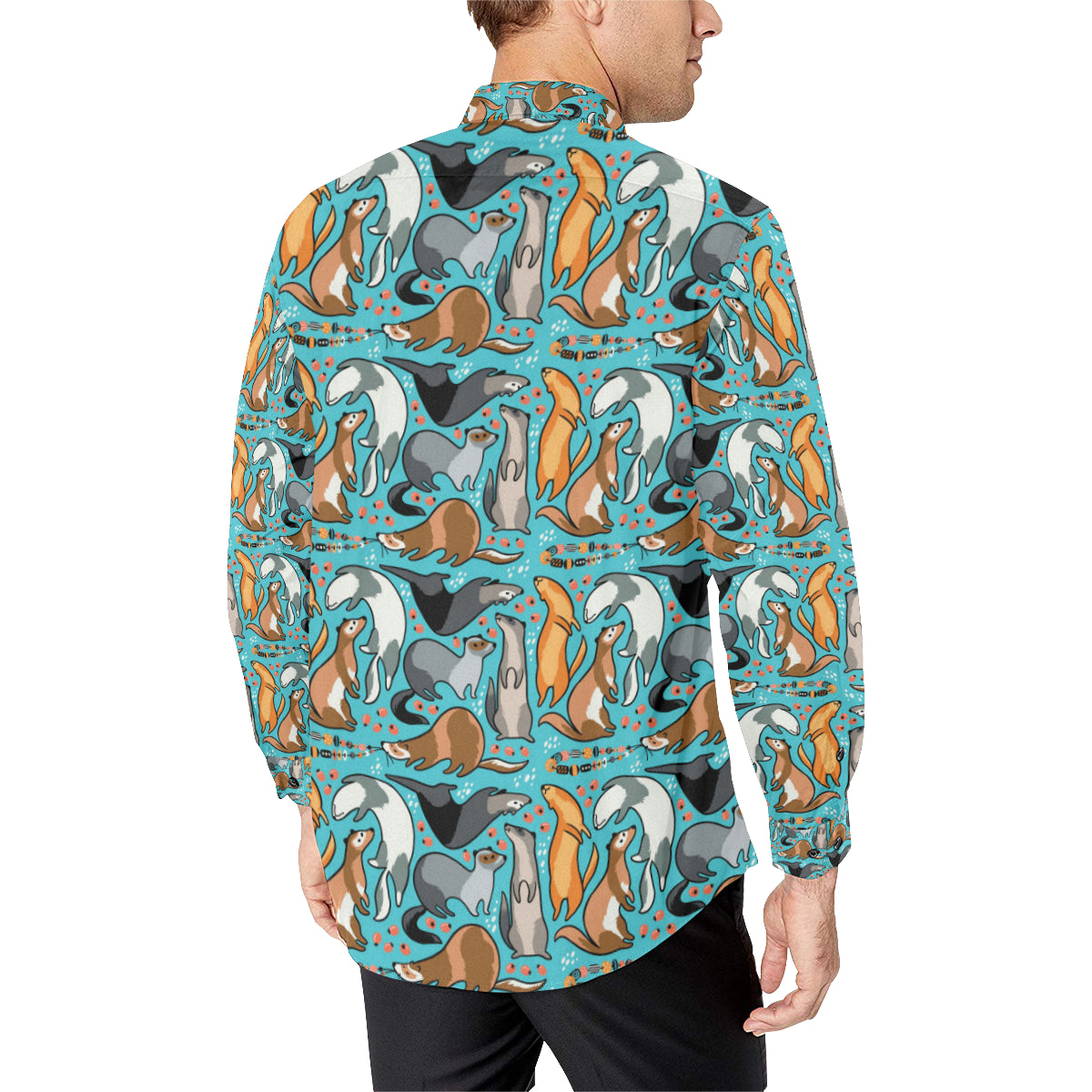 Ferret Pattern Print Design 03 Men's Long Sleeve Shirt