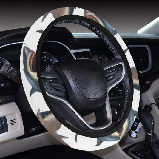 Great White Shark Pattern Print Design 03 Steering Wheel Cover with Elastic Edge