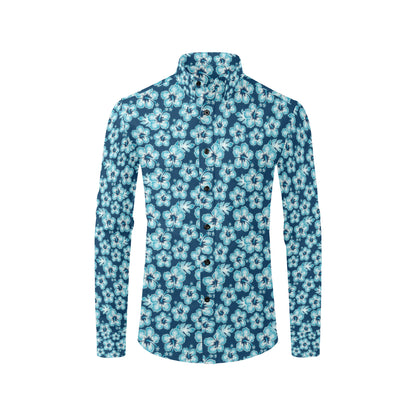 Hibiscus Flower Hawaiian Themed Men's Long Sleeve Shirt
