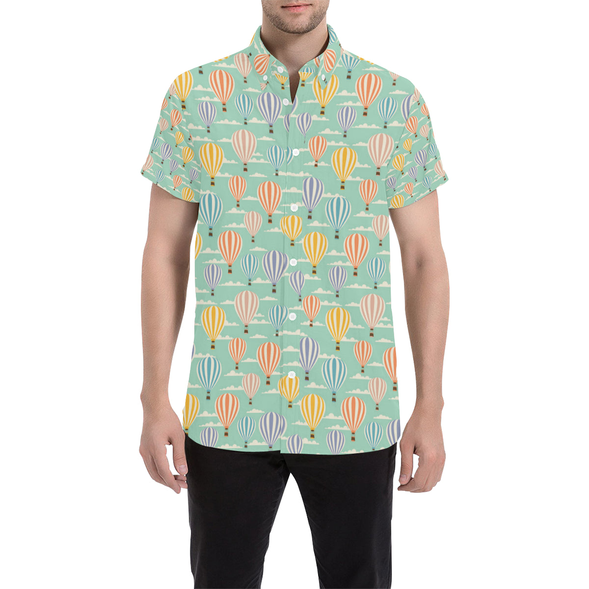 Ballon Pattern Print Design 01 Men's Short Sleeve Button Up Shirt