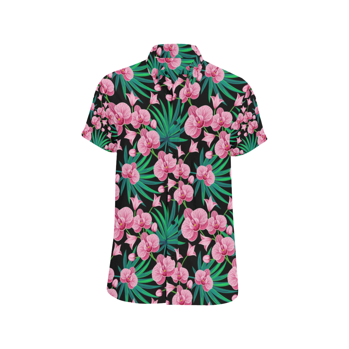 Orchid Pink Pattern Print Design OR06 Men's Short Sleeve Button Up Shirt