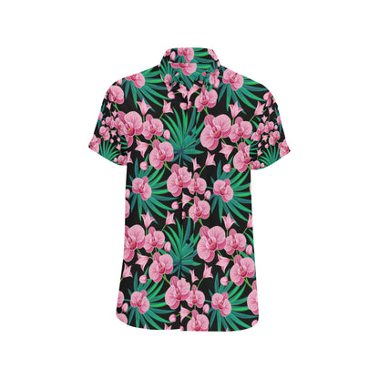 Orchid Pink Pattern Print Design OR06 Men's Short Sleeve Button Up Shirt