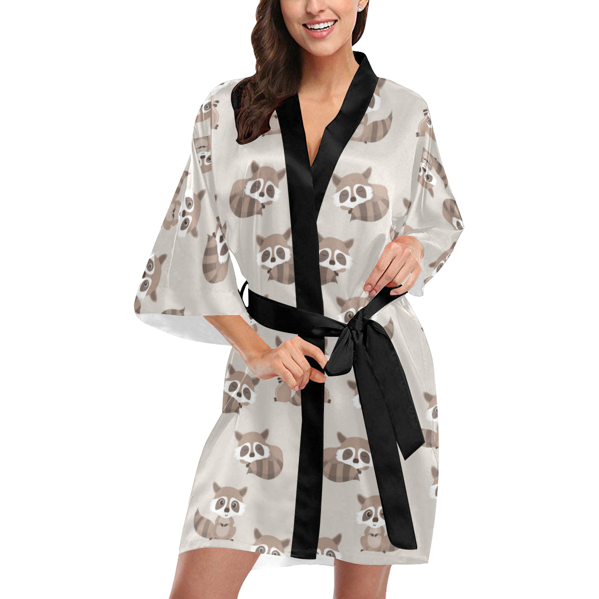 Raccoon Pattern Print Design A05 Women's Short Kimono