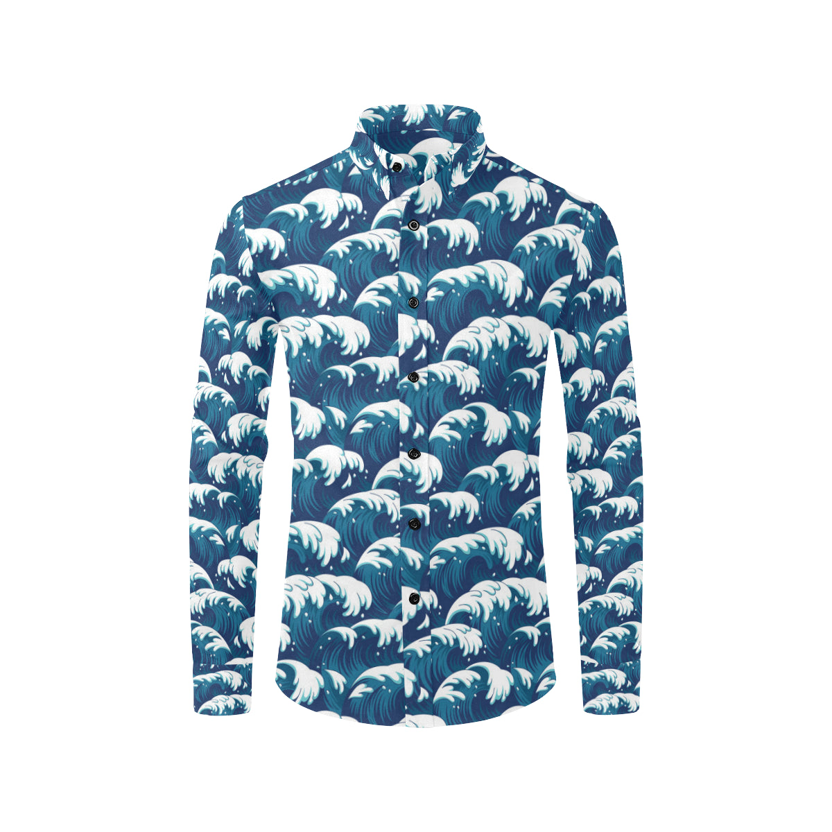 Ocean Wave Pattern Print Men's Long Sleeve Shirt