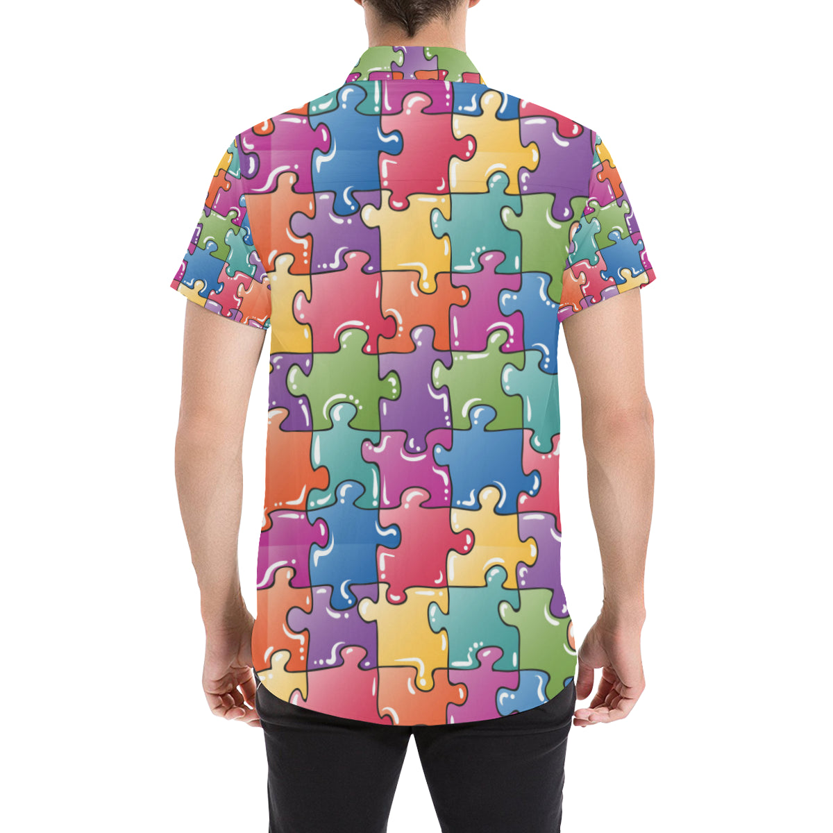 Puzzle Pattern Print Design A05 Men's Short Sleeve Button Up Shirt