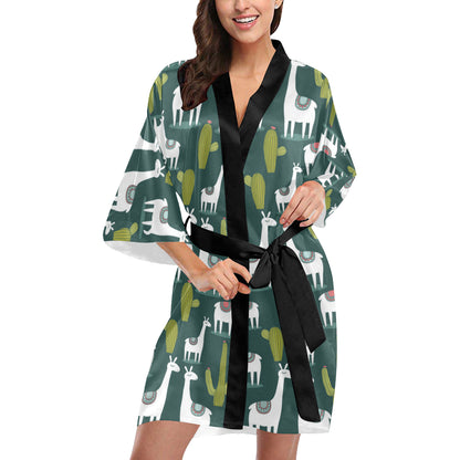 Llama Cactus Pattern Print Design 02 Women's Short Kimono